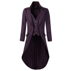 Mens Gothic Tailcoat Jacket Black Steampunk medium purple coat Victorian High Co
